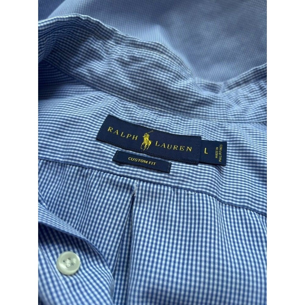 Ralph Lauren Shirt L Long Sleeve Button Down Blue Check Pony Custom Fit